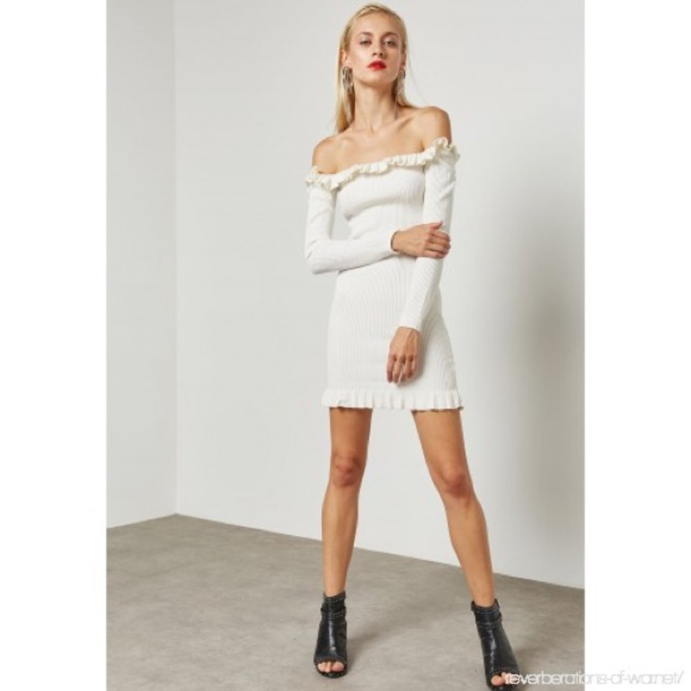 Missguided White Frill Detail Knitted Mini Dress